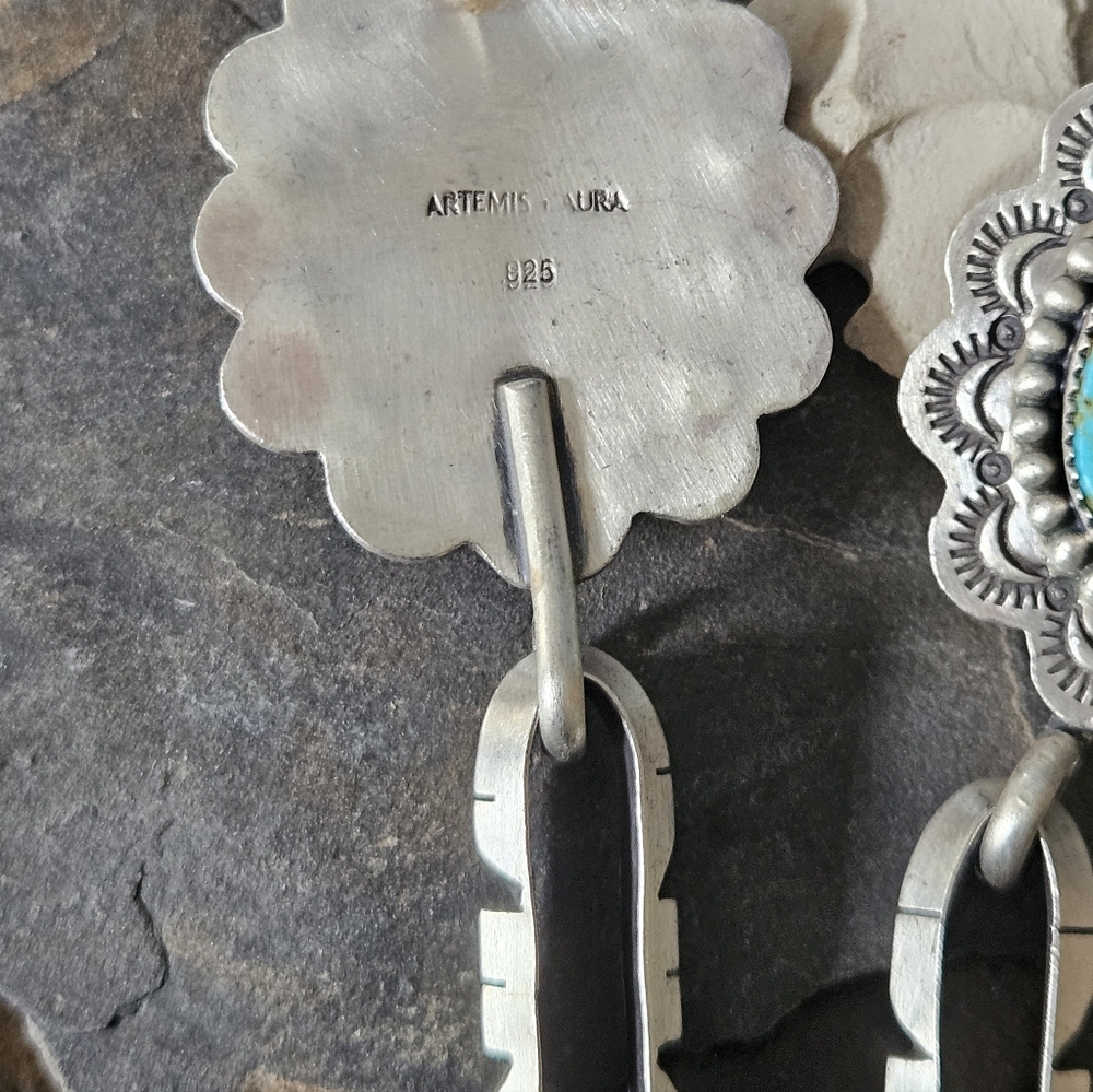 Navajo Sterling Silver Turquoose Earrings - Picture 5 of 8